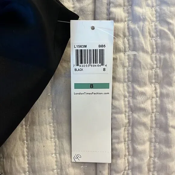 London Times Dress Womens Size 8 Black Sheer Top Fit and Flare - Picture 6 of 9